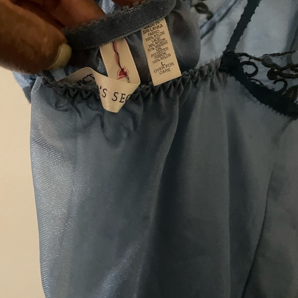 Victoria's Secret (Large) Sheer Blue Baby Doll with Black Lace Trimmed Lingerie - Picture 7 of 10